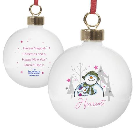 Personalised The Snowman & The Snowdog Pink Bauble £11.99
